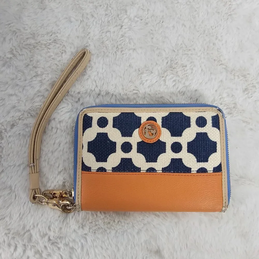Spartina Blue Orange Zip Around Wallet Wristlet